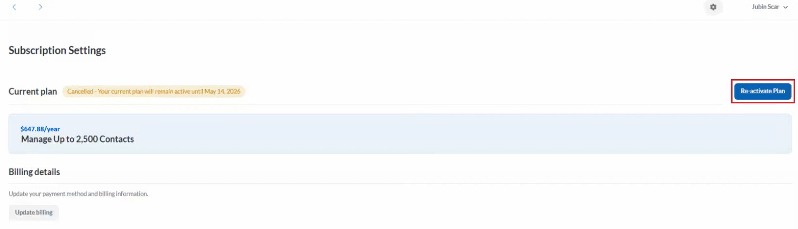 Manage your Subscription Settings
